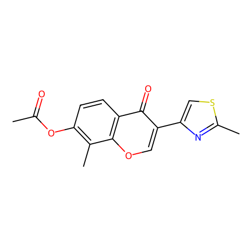 8-methyl-3-(2-methylthiazol-4-yl)-4-oxo-4H-chromen-7-yl acetate structure