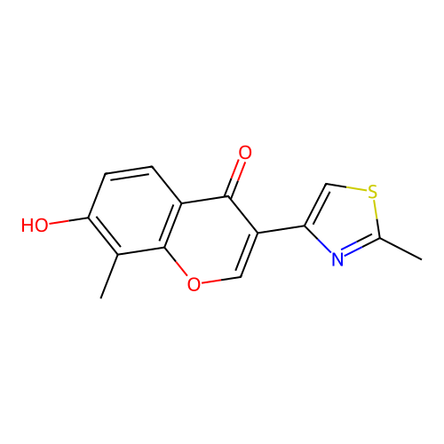 7-hydroxy-8-methyl-3-(2-methyl-1,3-thiazol-4-yl)-4H-chromen-4-one structure