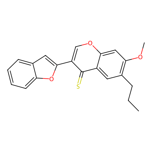 3-(benzofuran-2-yl)-7-methoxy-6-propyl-4H-chromene-4-thione structure
