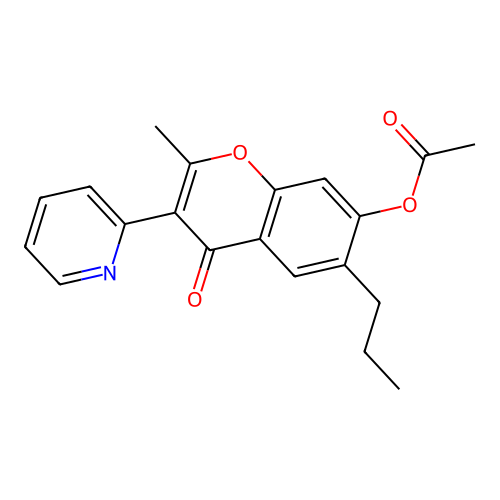 2-methyl-4-oxo-6-propyl-3-(pyridin-2-yl)-4H-chromen-7-yl acetate structure