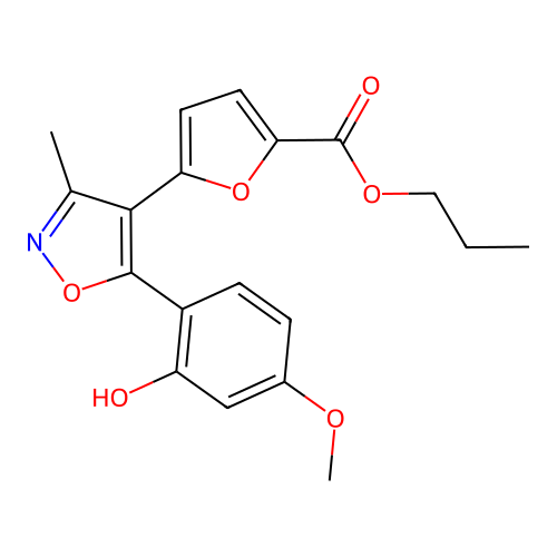propyl 5-(5-(2-hydroxy-4-methoxyphenyl)-3-methylisoxazol-4-yl)furan-2-carboxylate structure