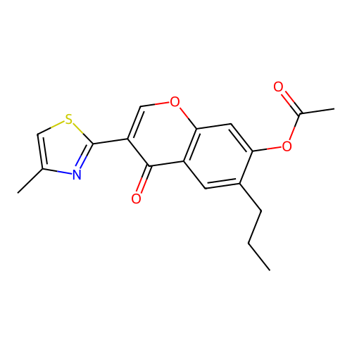 3-(4-methylthiazol-2-yl)-4-oxo-6-propyl-4H-chromen-7-yl acetate structure