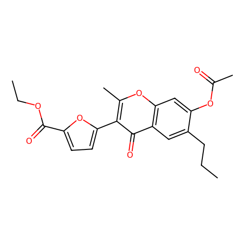 ethyl 5-(7-acetoxy-2-methyl-4-oxo-6-propyl-4H-chromen-3-yl)furan-2-carboxylate structure