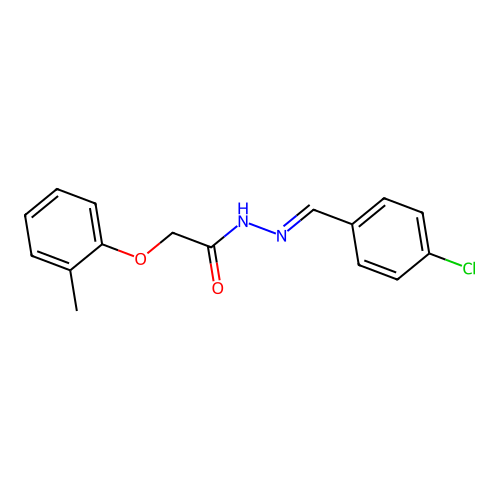 N-[(4-chlorophenyl)methylideneamino]-2-(2-methylphenoxy)acetamide structure