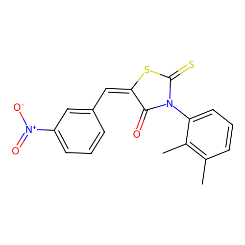 (E)-3-(2,3-dimethylphenyl)-5-(3-nitrobenzylidene)-2-thioxothiazolidin-4-one structure