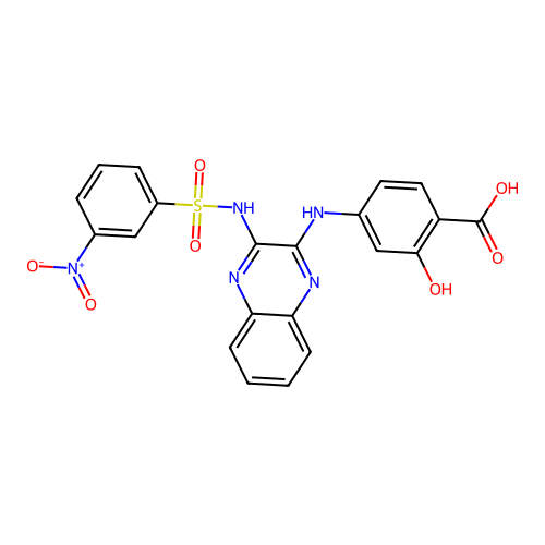 2-hydroxy-4-[[3-[(3-nitrophenyl)sulfonylamino]quinoxalin-2-yl]amino]benzoic Acid structure