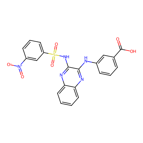 3-[(3-{[(3-Nitrophenyl)sulfonyl]amino}quinoxalin-2-yl)amino]benzoic acid structure