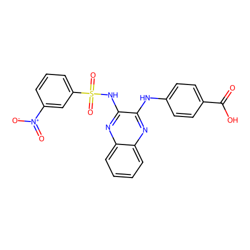 4-[(3-{[(3-Nitrophenyl)sulfonyl]amino}quinoxalin-2-yl)amino]benzoic acid structure