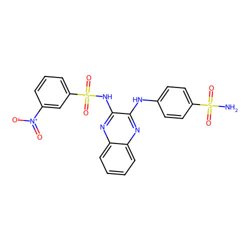 3-nitro-N-[3-(4-sulfamoylanilino)quinoxalin-2-yl]benzenesulfonamide structure