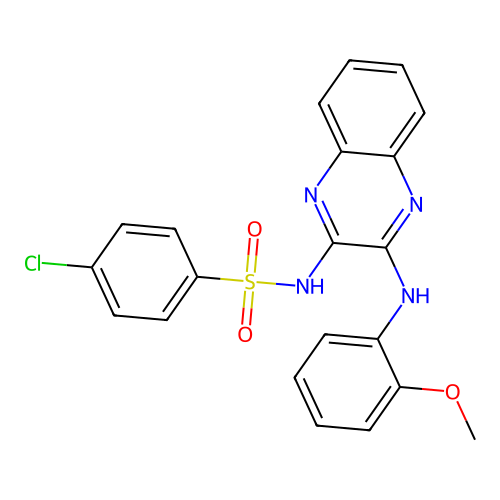 4-chloro-N-[3-(2-methoxyanilino)-2-quinoxalinyl]benzenesulfonamide structure