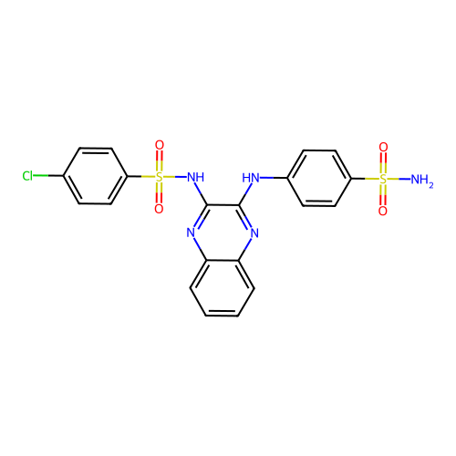 4-chloro-N-(3-((4-sulfamoylphenyl)amino)quinoxalin-2-yl)benzenesulfonamide structure