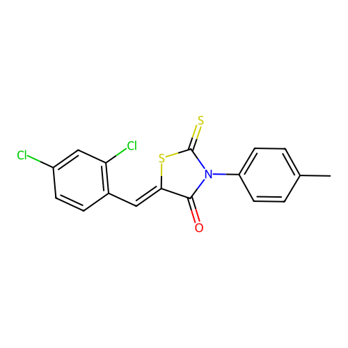 (5Z)-5-[(2,4-dichlorophenyl)methylidene]-3-(4-methylphenyl)-2-sulfanylidene-1,3-thiazolidin-4-one structure