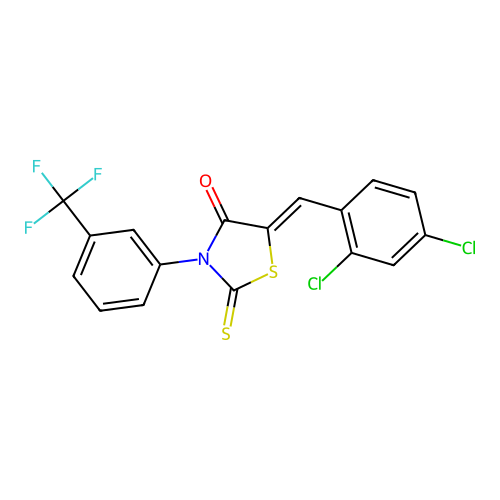 (Z)-5-(2,4-dichlorobenzylidene)-2-thioxo-3-(3-(trifluoromethyl)phenyl)thiazolidin-4-one structure