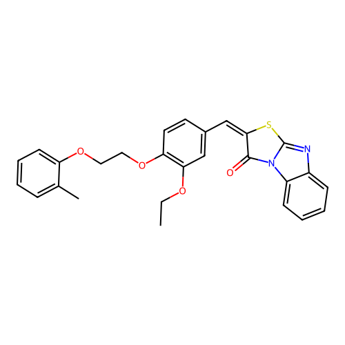 (E)-2-(3-ethoxy-4-(2-(o-tolyloxy)ethoxy)benzylidene)benzo[4,5]imidazo[2,1-b]thiazol-3(2H)-one structure