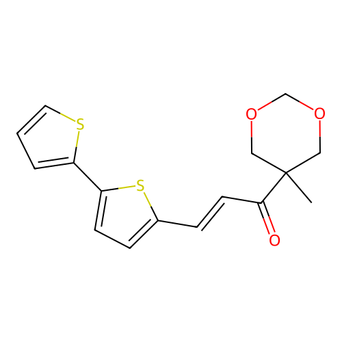 (E)-1-(5-methyl-1,3-dioxan-5-yl)-3-(5-thiophen-2-ylthiophen-2-yl)prop-2-en-1-one structure