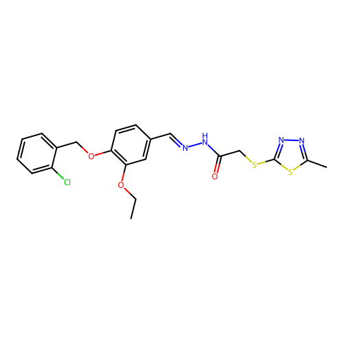 (5-Methyl-[1,3,4]thiadiazol-2-ylsulfanyl)-acetic acid [1-[4-(2-chloro-benzyloxy)-3-ethoxy-phenyl]-meth-(E)-ylidene]-hydrazide structure