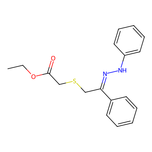 ethyl {[(2E)-2-phenyl-2-(2-phenylhydrazinylidene)ethyl]sulfanyl}acetate structure