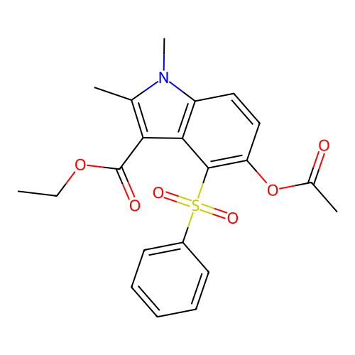 Ethyl 5-(acetyloxy)-1,2-dimethyl-4-(phenylsulfonyl)-1H-indole-3-carboxylate structure