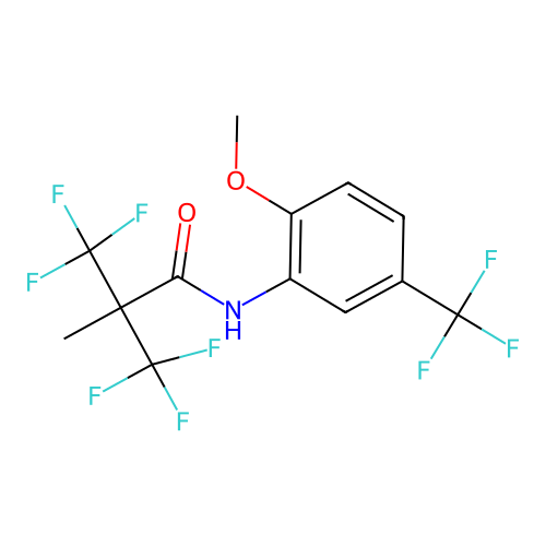 3,3,3-trifluoro-N-[2-methoxy-5-(trifluoromethyl)phenyl]-2-methyl-2-(trifluoromethyl)propanamide structure