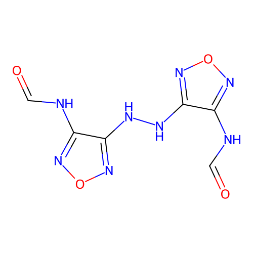 N,N'-(4,4'-(hydrazine-1,2-diyl)bis(1,2,5-oxadiazole-4,3-diyl))diformamide structure
