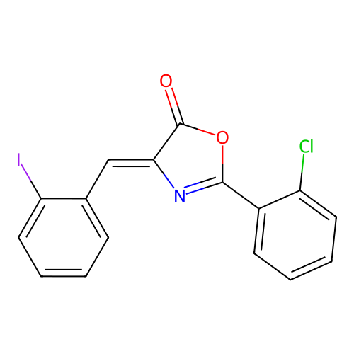 (Z)-2-(2-chlorophenyl)-4-(2-iodobenzylidene)oxazol-5(4H)-one structure