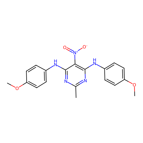 N,N'-bis(4-methoxyphenyl)-2-methyl-5-nitropyrimidine-4,6-diamine structure