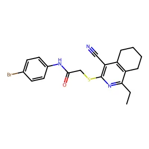 N-(4-bromophenyl)-2-[(4-cyano-1-ethyl-5,6,7,8-tetrahydroisoquinolin-3-yl)sulfanyl]acetamide structure