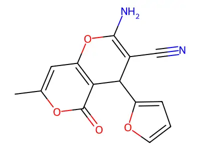 2-Amino-4-furan-2-yl-7-methyl-5-oxo-4H,5H-pyrano[4,3-b]pyran-3-carbonitrile structure