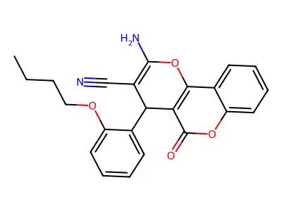 2-amino-4-(2-butoxyphenyl)-5-oxo-4H-pyrano[3,2-c]chromene-3-carbonitrile structure