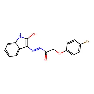 2-(4-bromophenoxy)-N'-[(3E)-2-oxo-2,3-dihydro-1H-indol-3-ylidene]acetohydrazide structure