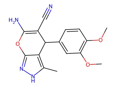 6-amino-4-(3,4-dimethoxyphenyl)-3-methyl-2,4-dihydropyrano[2,3-c]pyrazole-5-carbonitrile structure