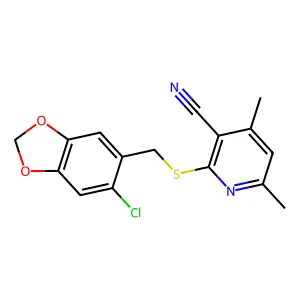 2-(((6-Chlorobenzo[d][1,3]dioxol-5-yl)methyl)thio)-4,6-dimethylnicotinonitrile structure