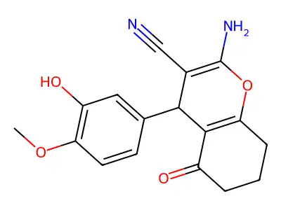 2-amino-4-(3-hydroxy-4-methoxyphenyl)-5-oxo-5,6,7,8-tetrahydro-4H-chromene-3-carbonitrile structure
