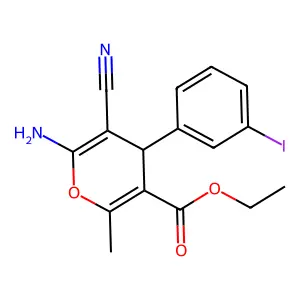 Ethyl 6-amino-5-cyano-4-(3-iodophenyl)-2-methyl-4H-pyran-3-carboxylate structure