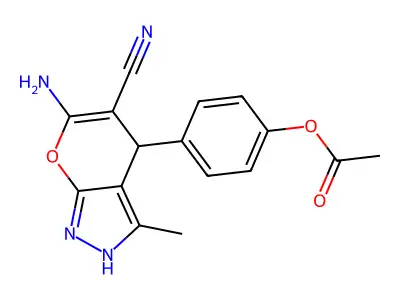 4-(6-Amino-5-cyano-3-methyl-1,4-dihydropyrano[2,3-c]pyrazol-4-yl)phenyl acetate structure
