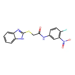 2-(1H-benzimidazol-2-ylthio)-N-(4-fluoro-3-nitrophenyl)acetamide structure