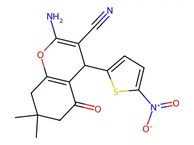 2-amino-7,7-dimethyl-4-(5-nitrothiophen-2-yl)-5-oxo-6,8-dihydro-4H-chromene-3-carbonitrile structure