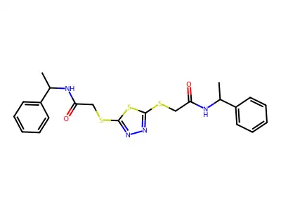 2,2'-(1,3,4-thiadiazole-2,5-diyldisulfanediyl)bis[N-(1-phenylethyl)acetamide] structure