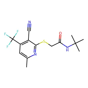 N-tert-butyl-2-{[3-cyano-6-methyl-4-(trifluoromethyl)pyridin-2-yl]sulfanyl}acetamide structure