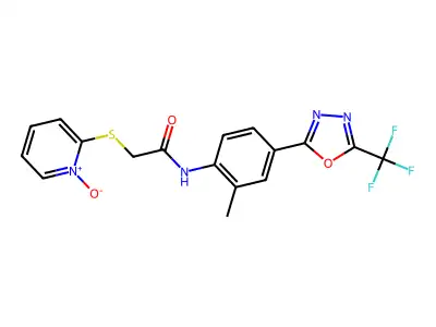 2-[(2-{2-methyl-4-[5-(trifluoromethyl)-1,3,4-oxadiazol-2-yl]anilino}-2-oxoethyl)thio]pyridinium-1-olate structure