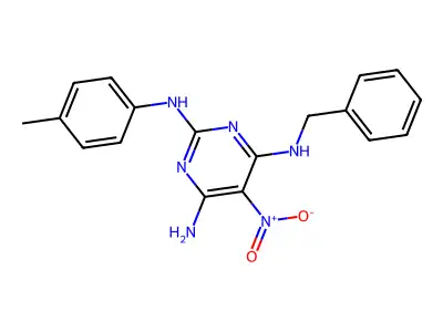 4-N-benzyl-2-N-(4-methylphenyl)-5-nitropyrimidine-2,4,6-triamine structure
