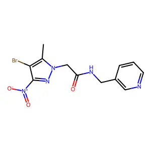 2-(4-bromo-5-methyl-3-nitropyrazol-1-yl)-N-(pyridin-3-ylmethyl)acetamide structure