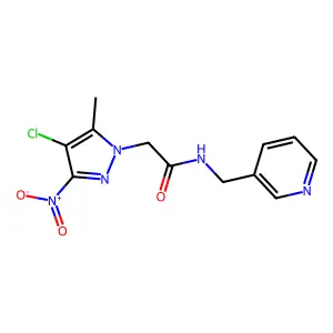 2-(4-chloro-5-methyl-3-nitropyrazol-1-yl)-N-(pyridin-3-ylmethyl)acetamide structure