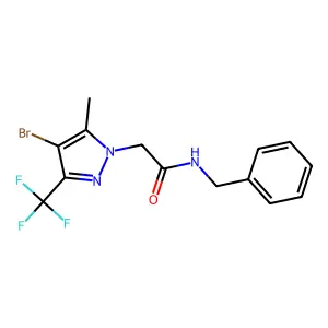 N-benzyl-2-[4-bromo-5-methyl-3-(trifluoromethyl)-1H-pyrazol-1-yl]acetamide structure