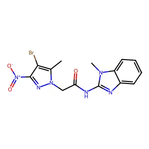 2-(4-bromo-5-methyl-3-nitropyrazol-1-yl)-N-(1-methylbenzimidazol-2-yl)acetamide structure