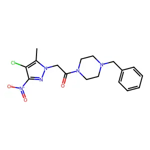 1-(4-Benzylpiperazin-1-yl)-2-(4-chloro-5-methyl-3-nitropyrazol-1-yl)ethanone structure