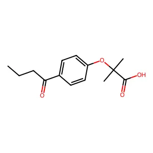 Propanoic acid, 2-methyl-2-(4-(1-oxobutyl)phenoxy)- structure