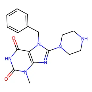 7-Benzyl-3-methyl-8-piperazin-1-yl-3,7-dihydro-purine-2,6-dione structure