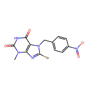 8-bromo-3-methyl-7-(4-nitrobenzyl)-1H-purine-2,6(3H,7H)-dione structure