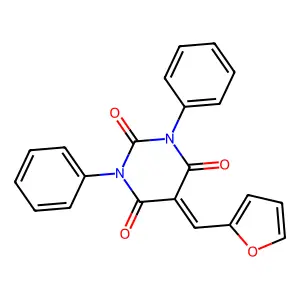 5-(2-furylmethylene)-1,3-diphenyl-2,4,6(1H,3H,5H)-pyrimidinetrione structure
